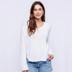 Pura Cashmere Round Edge V-Neck Sweater - White